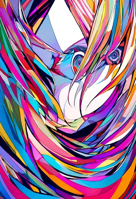 Close-up of half of a bear&#39;s face blending into the background. Vivid bright colors, abstract lines