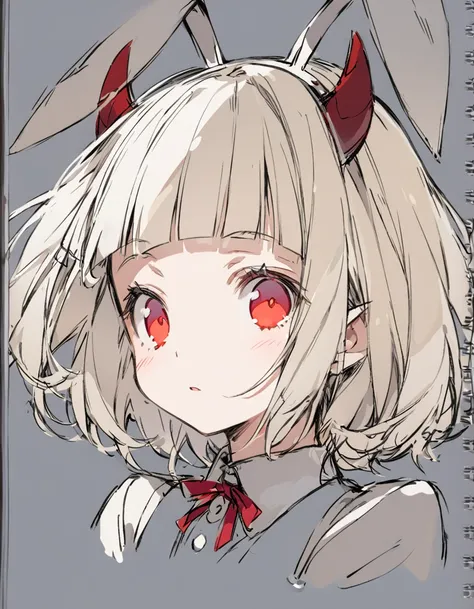 Bunny ears girl(Sketches), (Open Close), (Small body), (White Hair:1.5） (Short Hair:1.4), (Red eyes)(Blunt bangs:1.3)（Horns on the forehead:1.6）
