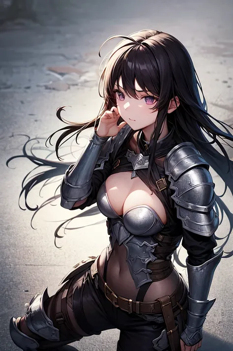 (masterpiece), (Highest quality), (1 Girl), 黄金のarmorを着た少女, Cool pose, Battlefield Background,armor, Messy Hair, , Tattered clothes