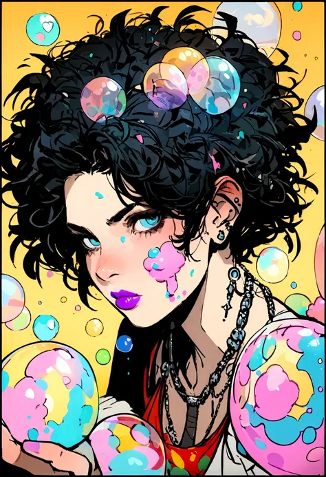 samdoesarts style drunk beauty plays the delirious person in the sandman, (Colorful soap bubbles that create hallucinations), author：Jeremy Mann, By Sandra Chevrier, author：dave mckean、richard avedon 和 maciej cuciara, Punk Rock, girl, High Detail, 8K