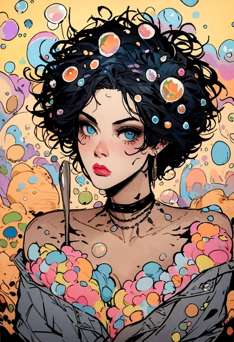 samdoesarts style drunk beauty plays the delirious person in the sandman, (Colorful soap bubbles that create hallucinations), author：Jeremy Mann, By Sandra Chevrier, author：dave mckean、richard avedon 和 maciej cuciara, Punk Rock, girl, High Detail, 8K