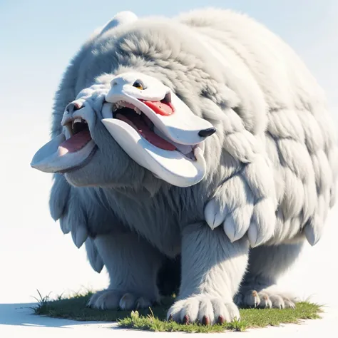 Big Animaly, Yeti mixed with watermelon, white colour skins, Grassroots background, (white background simpleks),