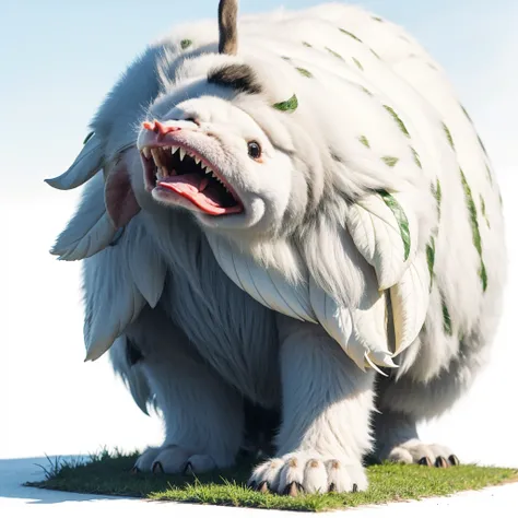 Big Animaly, Yeti mixed with watermelon, white colour skins, Grassroots background, (white background simpleks),