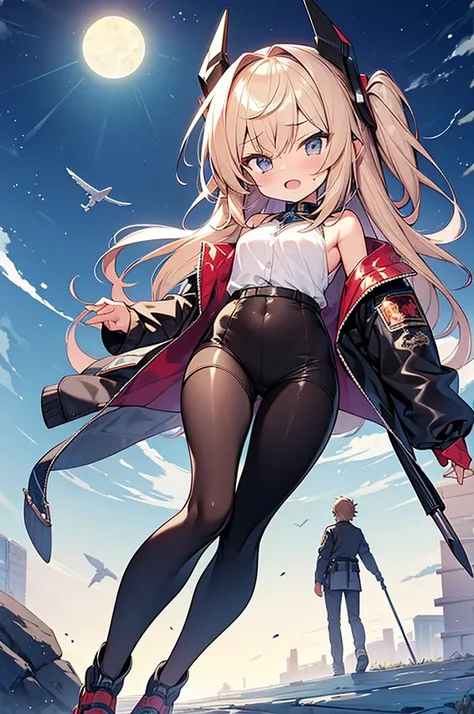 anime style, super fine illustration, highly detailed, dynamic angle, beautiful detailed, 8K, In the midnight, on a 月面 with the night over the desert, BREAK a couple is running angry. The woman is leading, and the man is chasing her. BREAK Both are angry b...