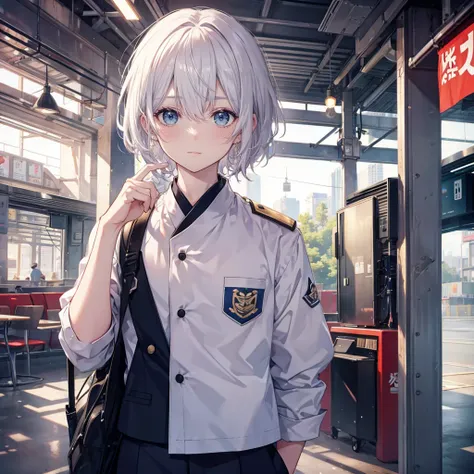 White-haired young man、Station staff uniform