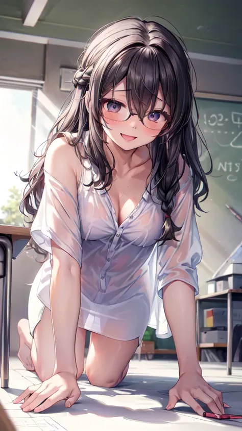 (Ultra-high resolution of the highest quality, masutepiece, Best Quality, 8K, Super Detail, Best Quality:1.3), (Anatomically correct:1.2), (1 elementary school female teacher:1.6), (large breasts:1.1), (drooping eyes:1.3), (blush cheek, blush body:1.3), (w...