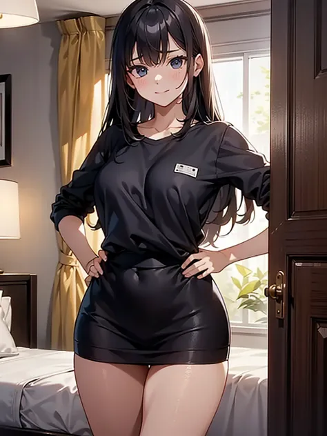 (​masterpiece、top-quality、hight resolution、Unity 8k Wallpaper、extremely details CG:1), In a dimly lit hotel room, standing before her is the prostitute she is about to have sex with, and she immediately recognizes him as the delinquent girl who used to bul...