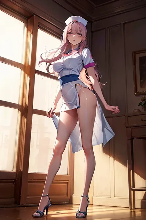 uma mulher com uniforme de Nurse posando em uma sala, seductive anime girl, character is in his natural pose, trends on cgstation, style artgerm, Nurse, beautiful seductive anime woman, elegant pose em pé, 极其详细的Artgerm, pose sexy, anya from the spy family ...