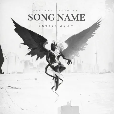 a black and white photo of a winged figure on a piece of paper, music album cover, album cover concept art, music album art, photorealistic music album cover, album cover design, new song, hip hop music album cover, album cover style, song, rap album cover...