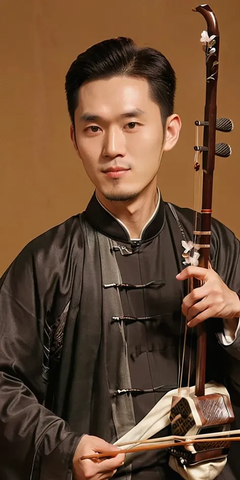 1man, young man, ling hair, western face, face detail, tall and thin, playing erhu,holding erhu, wearing hanfu, (((masterpiece,best quality))),((good structure,Good composition,good atomy)), ((clear, original,beautiful)),