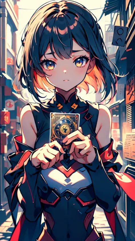 Cards，There are many cards floating in the sky，Girl holding cards，Girl holding a card，Fantasy style，Magic Style，Sci-fi style，Sci-fi style与Magic Style，A girl holding a card with many cards floating behind her，Girl holding a card between two fingers，Girl hol...