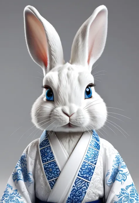 High quality, Extremely detailed, (furry) ((rabbit)) male, blue eyes, symmetrical perfect face fine detail, White kimono