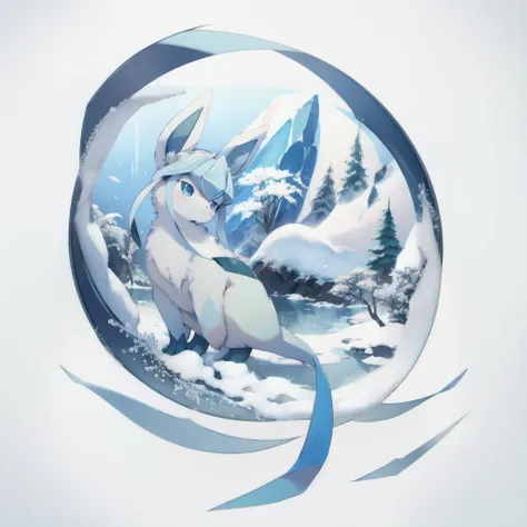 glaceon, snow,pokemon \(creature\),animal, full body, tree,, (masterpiece, best quality,absurdres: 1.2),, perfect hands,, master...