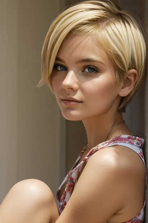 Girl with short blonde hair 