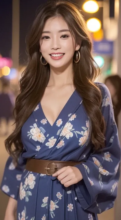 ((highest quality、8k、master piece:1.3))、Self snap、beautiful woman with perfect figure:1.4、(brown long hair、normal breasts:1.3)、(floral pattern yukata)、Highly detailed face and skin texture、detailed eye、double eyelid、laughter:1.5、Full body Esbian、～sacrifice...