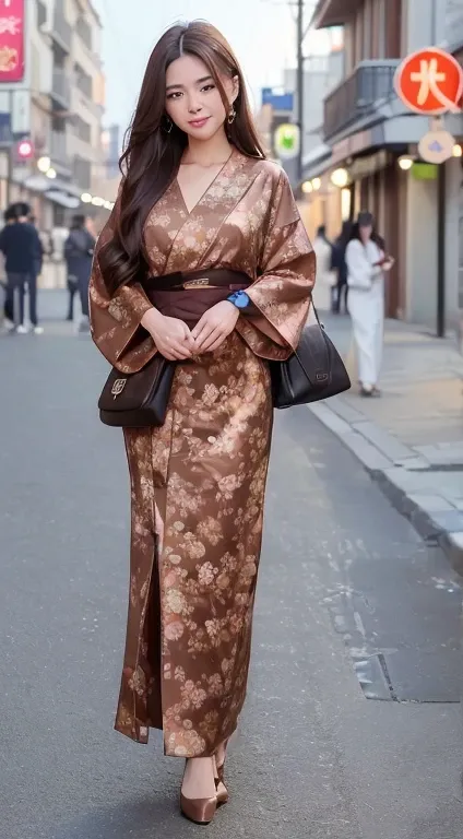 ((highest quality、8k、master piece:1.3))、Self snap、beautiful woman with perfect figure:1.4、(brown long hair、normal breasts:1.3)、(floral pattern yukata)、Highly detailed face and skin texture、detailed eye、double eyelid、laughter:1.5、Full body Esbian、～sacrifice...