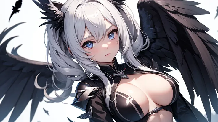 Close-up of a person with a bird on a white background, Angel Knight Gothic Girl, OverloadAlbedo of, Female vampire with raven wings, Black Feather Wings, Angel Knight Girl, Young Harpy Girl, PVC Figure, anime「Overload」Albedo of, animeフィギュア, Majestic angel...