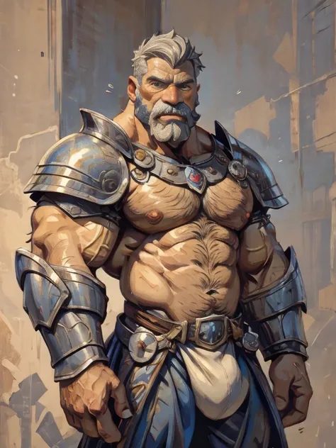 burly virile hairy werelion, in a suit of armor, a himbo muscle daddy, middle-aged dilf, hirsute, overmuscular and musclebound, bulging veiny muscles, a warriors build, a bodybuilders physique, long bushy and a thick mustache, a square jaw, handsome and dr...