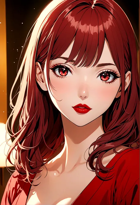 (masterpiece),(best quality:1.0), (Ultra-high resolution:1.0), Detailed description, 8K, Japanese cartoons, 1 Girl, beautiful Japanese cartoons girl, Wearing a red dress, corolla, Pretty Face, Delicate face, beautiful eyes, Delicate eyes, Crimson eyes, Bri...