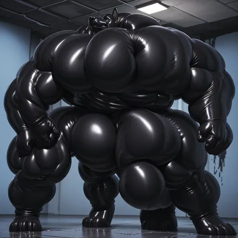 solo, male, , , , (hyper pecs:1.3), （long thick thighs:1.5）, standing, indoor,，(，,(,solo,very hyper muscles:1.3)((, Huge bulge：1.7)）（)), black glowing liquid，（((liquid_latex, , rubber:1.2)，,black latex，goo transformation，(gooey)()(l），unreal engine,perfect ...