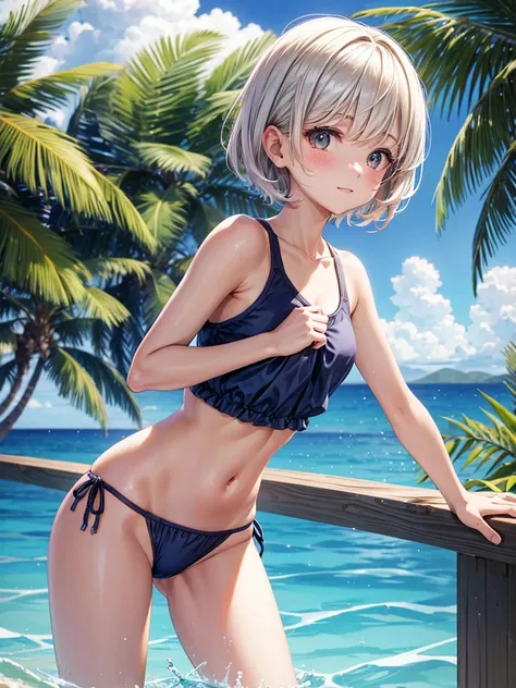 Cute short haired anine girl in swimsuit