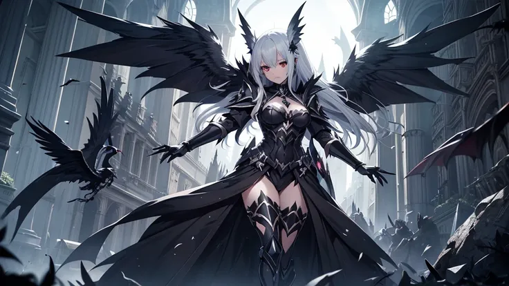 Angel Knight Gothic Girl, Female vampire with raven wings（Albedo from Overlord）, Angel Knight Girl, Black Feather Wings, Anime Figures, Young Harpy Girl, mystical anubis valkyrie, Mechanized Valkyrie Girl, Masterpiece Goddess of Sorrow, Beautiful cyborg an...