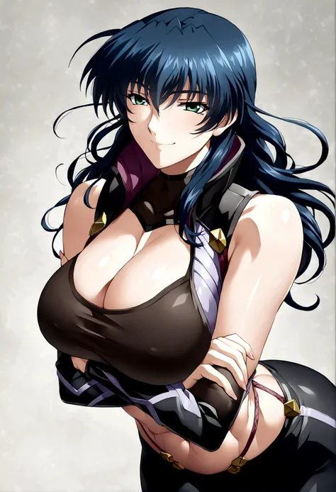 Large Breasts, anime girl with blue hair and green eyes long haired, misato katsuragi, portrait knights of zodiac girl, fubuki, kusanagi, inspired by Rei Kamoi, nico robin, ikki tousen, knights of zodiac girl, juri misaki, gainax anime style, close view 8K...