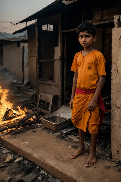 13 year old Indian poor boy trapped in fire 