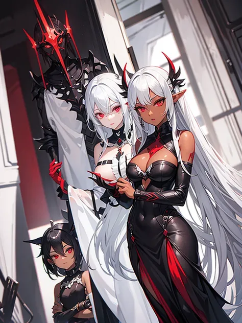 black skin elf silver hair red eyes milf