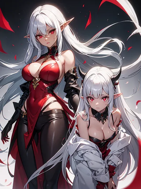 black skin elf silver hair red eyes milf