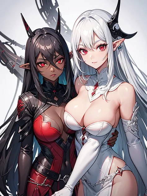 black skin elf silver hair red eyes milf