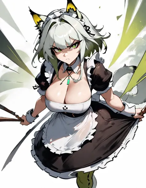 1girl, kaltsit (arknights), arknights  masterpiece, best quality, very aesthetic, absurdres, newest  slim body,///// ,by nyantcha,cutesexyrobutts , by khyle,,////// beautiful face, sexy, serious, angry, green eyes, animal ears, big tits,victorian maid
,  s...