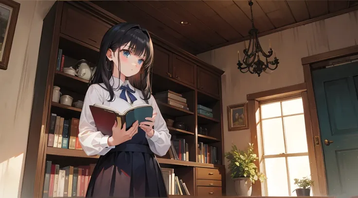 A beautiful girl reading in a Western-style house