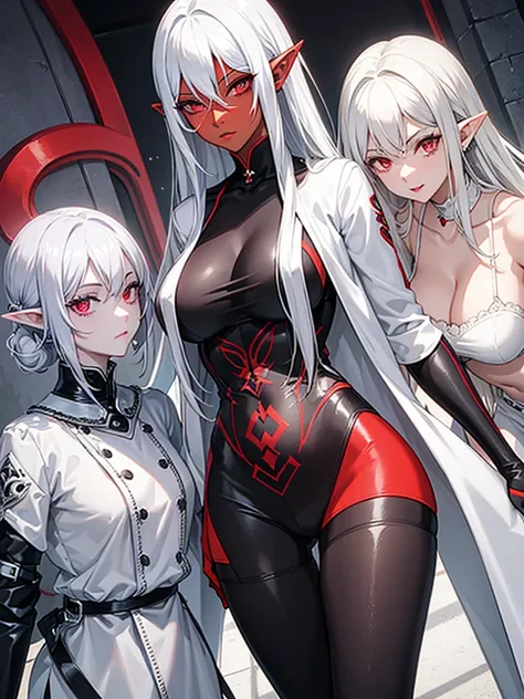 black skin elf silver hair red eyes milf