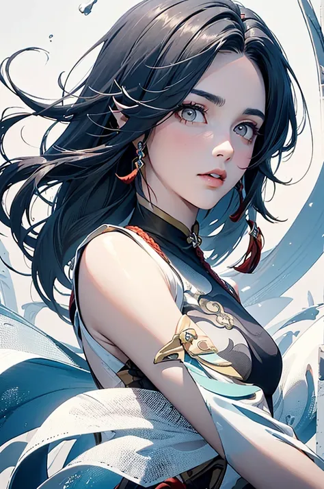 (masterpiece, Highest品質, Highest, Official Art,、beautiful, exposed for a long time、Realistic: 1.4), Smooth movement, Attractive patterns, (((shenhe(genshin impact):1.5)))1 Girl, Shoulder exposed, Chinese Girl, （Long white hair）, Portraiture, alone, Thin le...