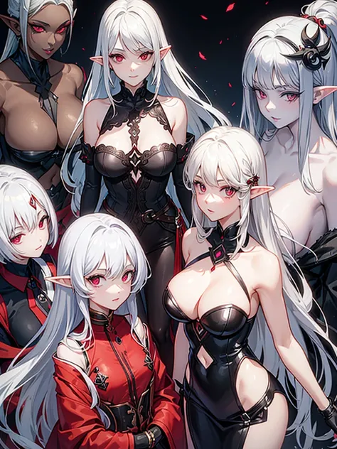 single black skin elf silver hair red eyes milf