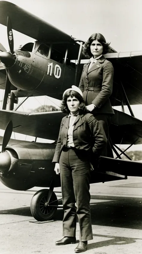 Harriet Quimby standing next to her plane, ready for her historic flight.