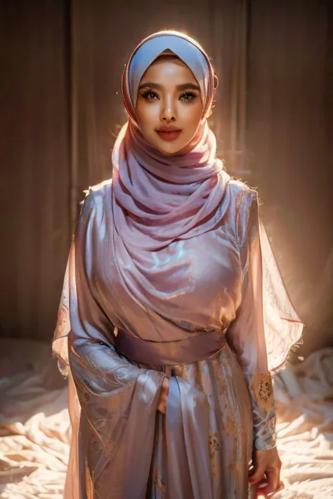 a cute asian girl with hijab, beautiful detailed eyes, beautiful detailed lips, extremA ely detailed face, long eyelashes, serene expression, intricate hijab pattern, soft warm lighting, digital painting, vibrant colors, cinematic lighting, photorealistic,...