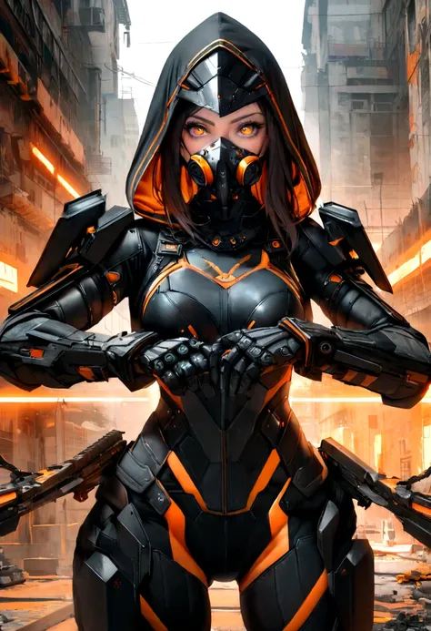 Athletic and toned female with shoulder-length black hair with orange streaks and hazel eyes. She is an explosives expert, skilled in demolition, engineering, gadget creation, and hand-to-hand combat. Her costume consists of a black armored suit with reinf...