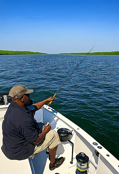 black man on boat fishing