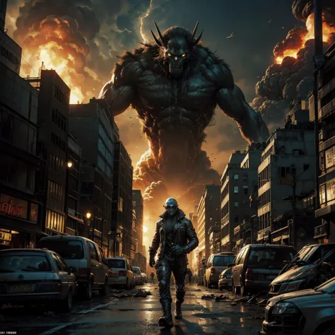 A mutant being wanders through the city destroyed by a nuclear explosion due to radiation, along the way you can glimpse mutant animals and some skulls