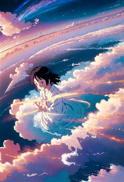 Create a serene and whimsical wallpaper inspired by the anime "The Girl Who Leapt Through Time," featuring the protagonist Makoto Konno in mid-leap, surrounded by a dreamy, time-warped landscape. Capture the essence of fleeting moments and the beauty of yo...