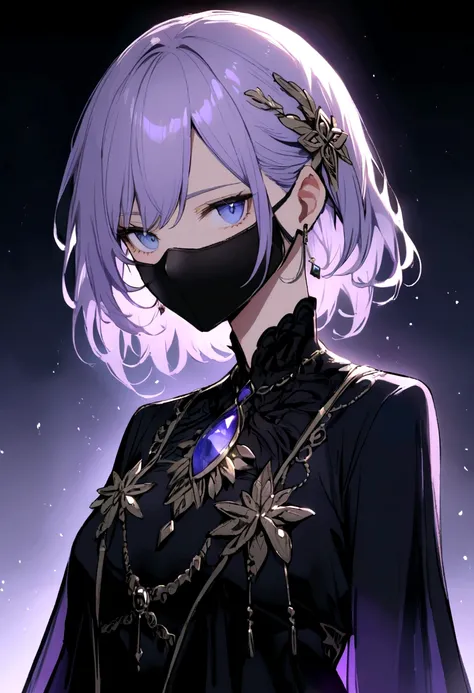 Purple white hair blue eye full black masker