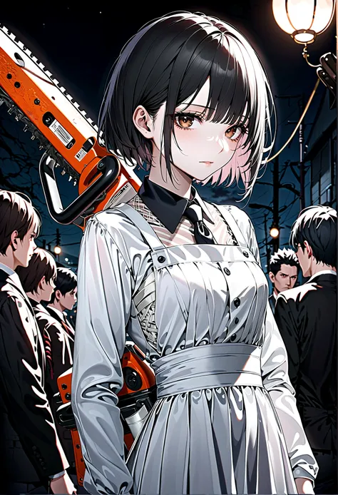 ((masterpiece, best quality)), (1 Girl), (Solitary), (Women&#39;s Focus), night (Chainsaw Man),(Very detailed face, Real images, Realistic white skin, Realistic body, Intricate details), Upper Body, Serious , Brown eyes, Looking at the audience, bandage ov...