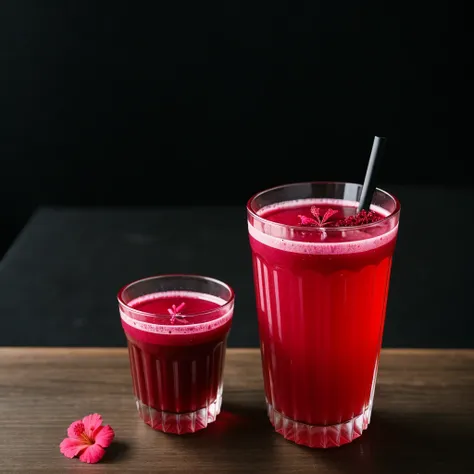 put a professional black background  , On this side is a transparent cup with hibiscus tea. , that most of the bottom is empty and the cup has to be in the corner.



