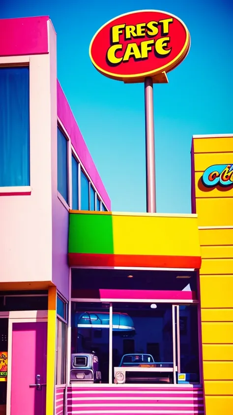 retro cafe 70s bright light colors pastel retro auto