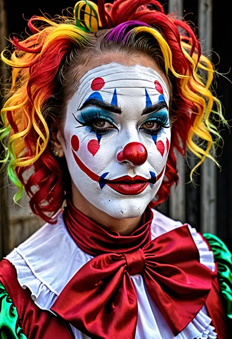 Clown makeup and makeup art is a popular theme in the carnival, clowncore, clown girl, wearing accurate Clown makeup, Clown makeup, real Clown makeup, wearing Clown makeup, realistic Clown makeup, clown face, intricate Clown makeup, portrait of a joker, cr...