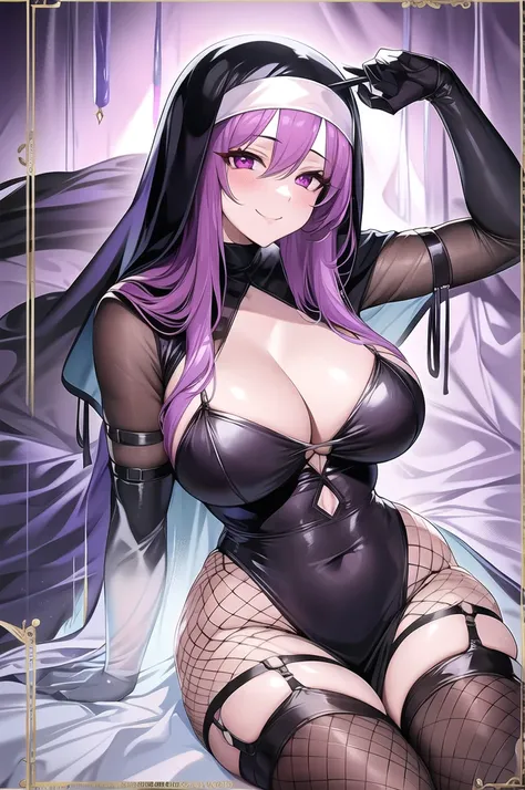 Mature Woman,(((Succubus disguised as a nun))),(((A thin veil covering the mouth,Sexy Costumes,Fishnet tights,Gloss))),(Detailed Description, High resolution，8k wallpaper，masterpiece，Highest quality,Depth of region,Anatomically accurate depiction,A face wi...