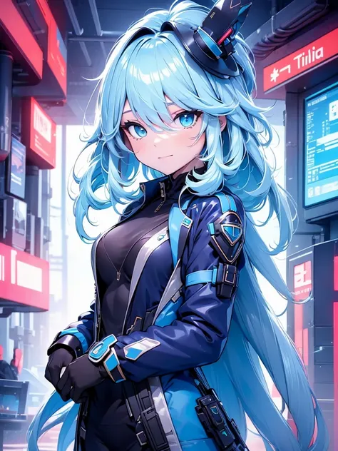 Furina, 1girl, wearing a futuristic outfit, cyberpunk outfit, at a future city, cyberpunk look, light blue colour hair, 8k, high detailed, high quality
