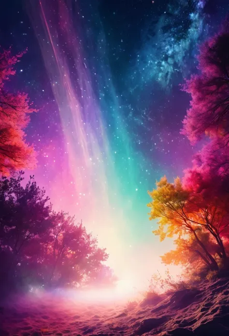 dreamy space，colorful light，space through light，art style，pictorial，poster